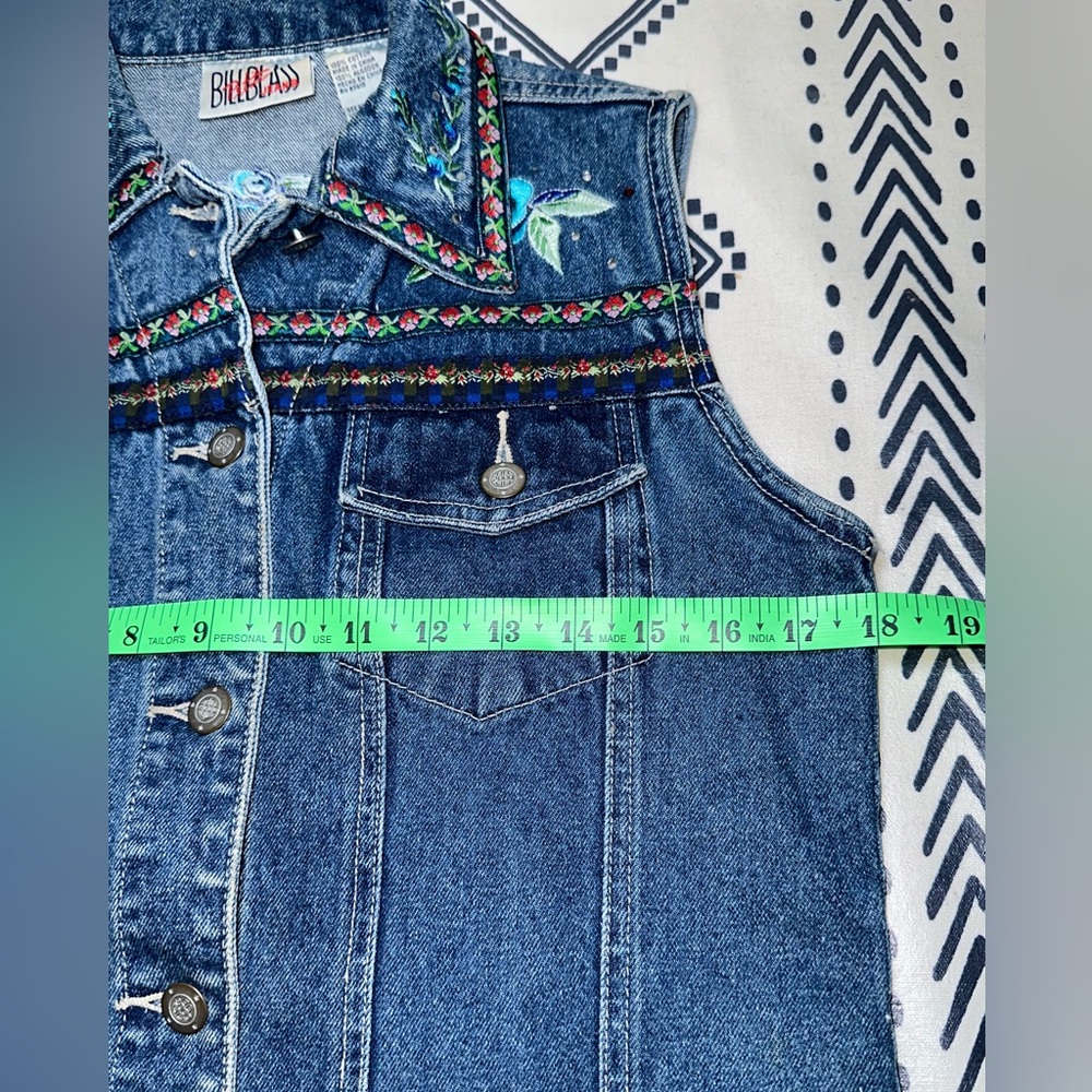 Y2K Bill Blass Blue Denim Vest Embellished Embroidered Woman PS‎ (Petite Small) - Picture 4 of 6